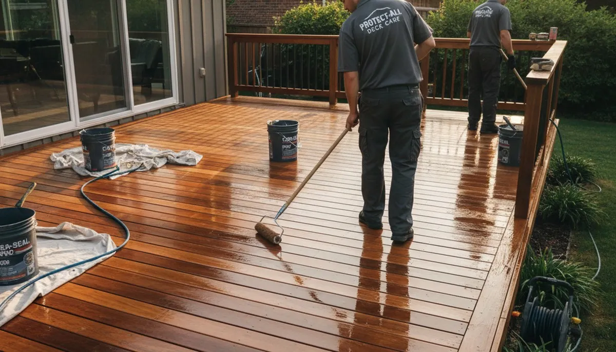 Charlotte, NC deck sealing service protecting wood from moisture, sun, and rain with professional finish