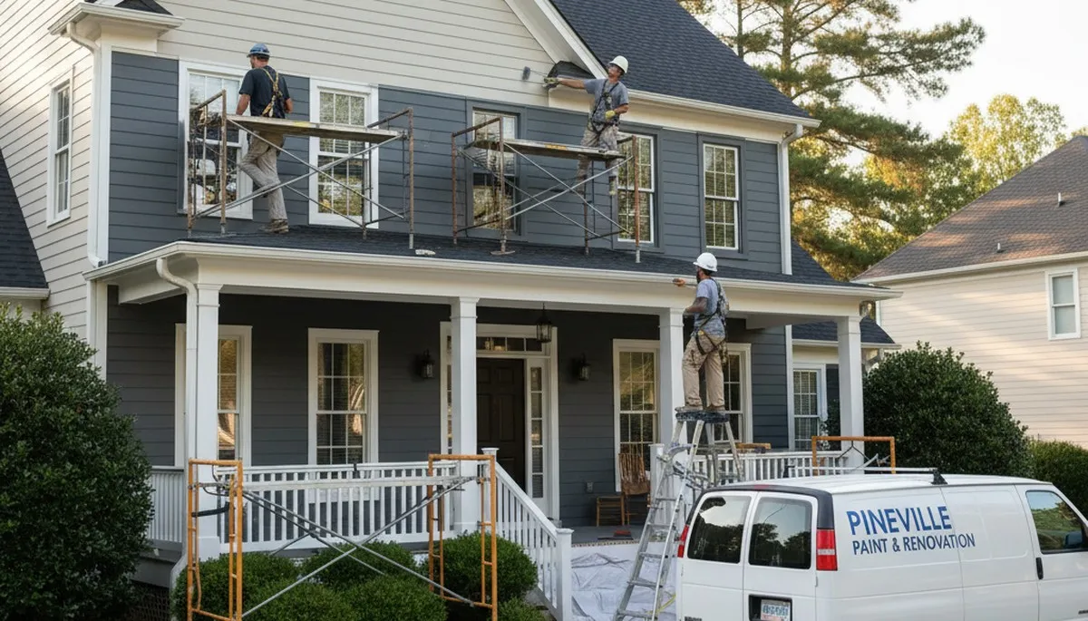Painting company crew serving Charlotte, NC on a residential exterior painting project